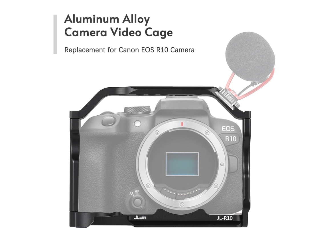 Caja Protectora Para Cámara Canon Eos R10 De Aluminio Con Cold Shoe, Placa De Liberación Rápida Y Huecos Fileteados 1/4" Y 3/8"