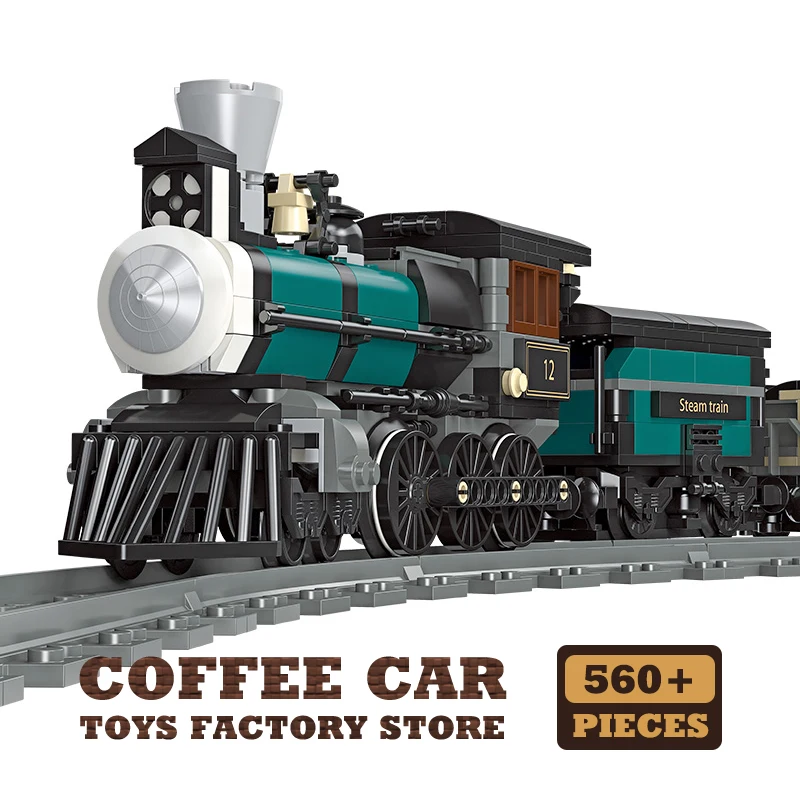 Set de bloques de construcción de tren retro - Modelo creativo de locomotora de ferrocarril urbano - Juguete para adultos y niños