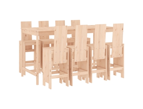 Conjunto 9 de mesa y taburetes altos jardín VIDAXL madera maciza pino