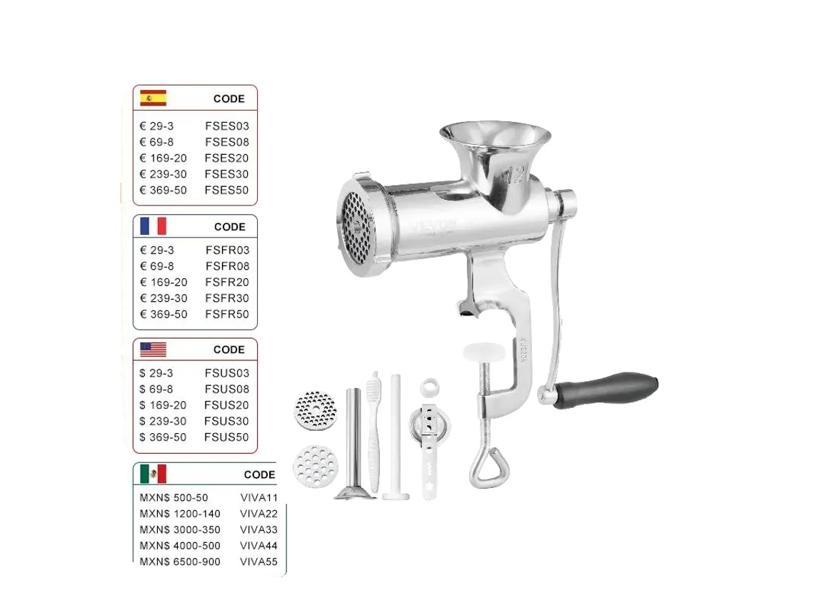 Picadora de carne manual, construcción de acero inoxidable, sujeción segura de la mesa, procesamiento versátil OEM