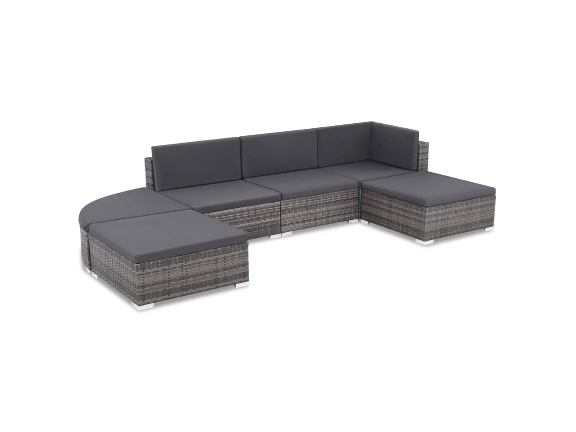 Conjunto de jardín de 6 piezas con cojines, ratán gris, DKD Home Decor