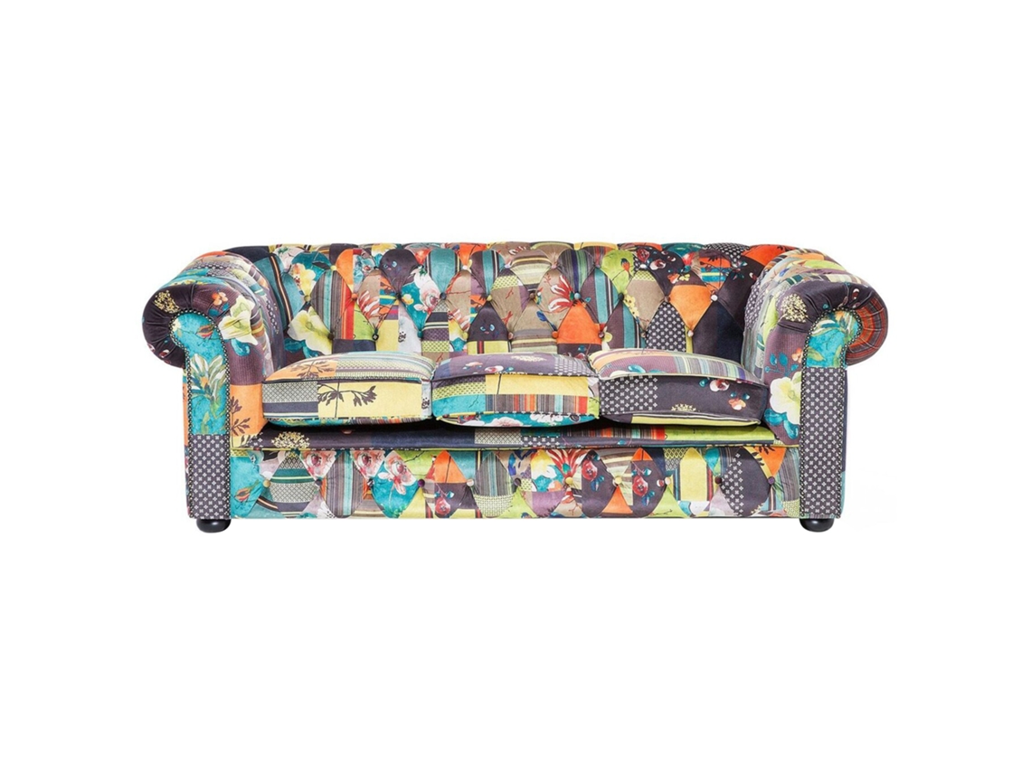 Sofá de 3 plazas BELIANI Chesterfield de Poliéster Multicolor 200x96x71