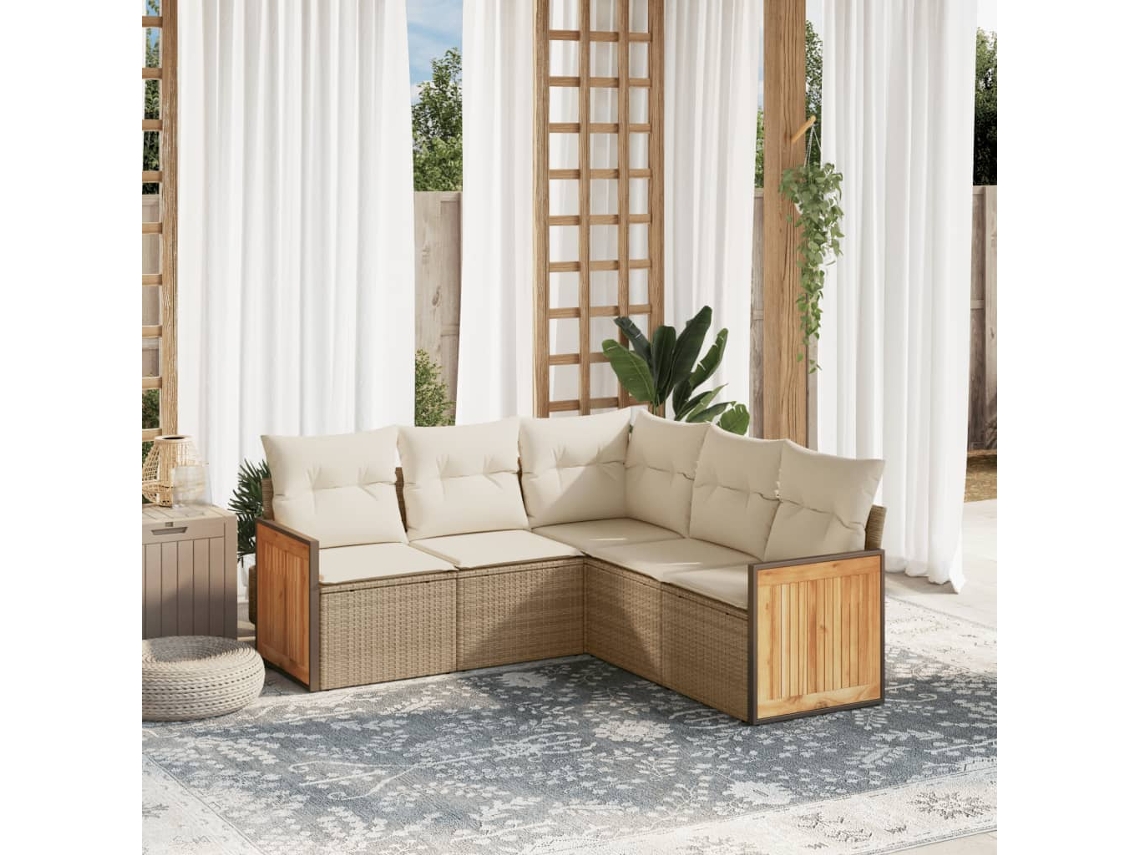 Conjunto de 5 sofás de jardín con cojines de mimbre beige Dkd Home Decor