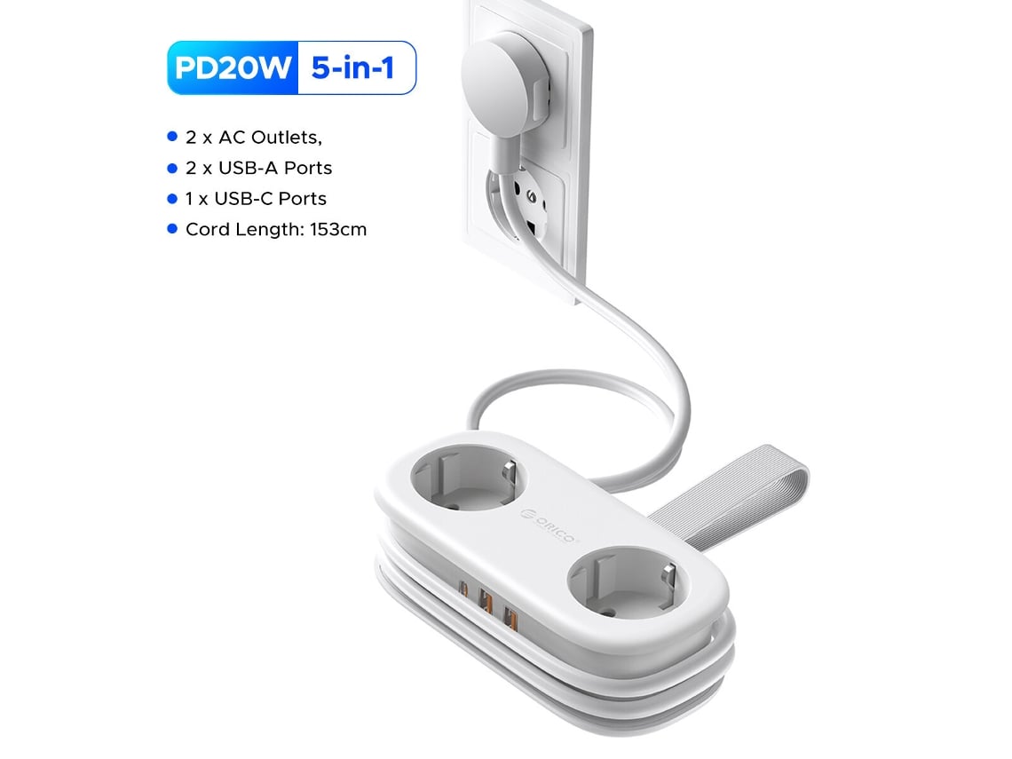Fio De Extensão 6‑em‑1, Retrátil, Com Luz Noturna De 7 Cores1.2m Czhhmart