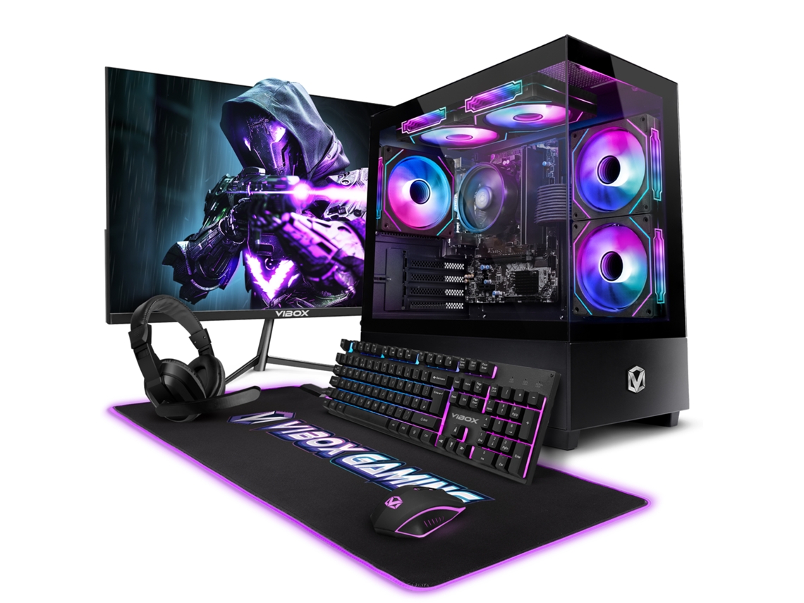 PC para juegos Vibox I-55 completo • Monitor de 22'' • Ryzen 3 32g 4. Ghz • Radeon Vega 8 • 16 GB de RAM • SSD de 5 GB • Linux • Wifi