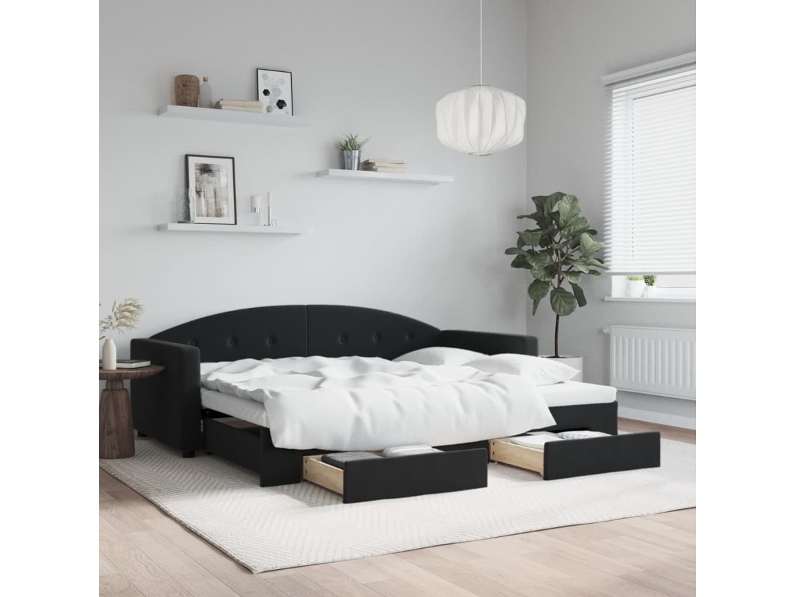 Sofá Cama Nido Con Cajones Terciopelo Negro 90x200 Cm