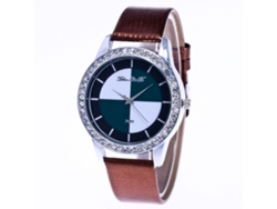 Reloj De Pulsera Analógico De Cuarzo Redondo Con Correa De Pu Y Piedras Rhinestone (café)