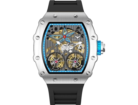 VEANXIN Relojes Reloj Hueco Correa de Silicona Reloj de Pulsera Impermeable-negro plata