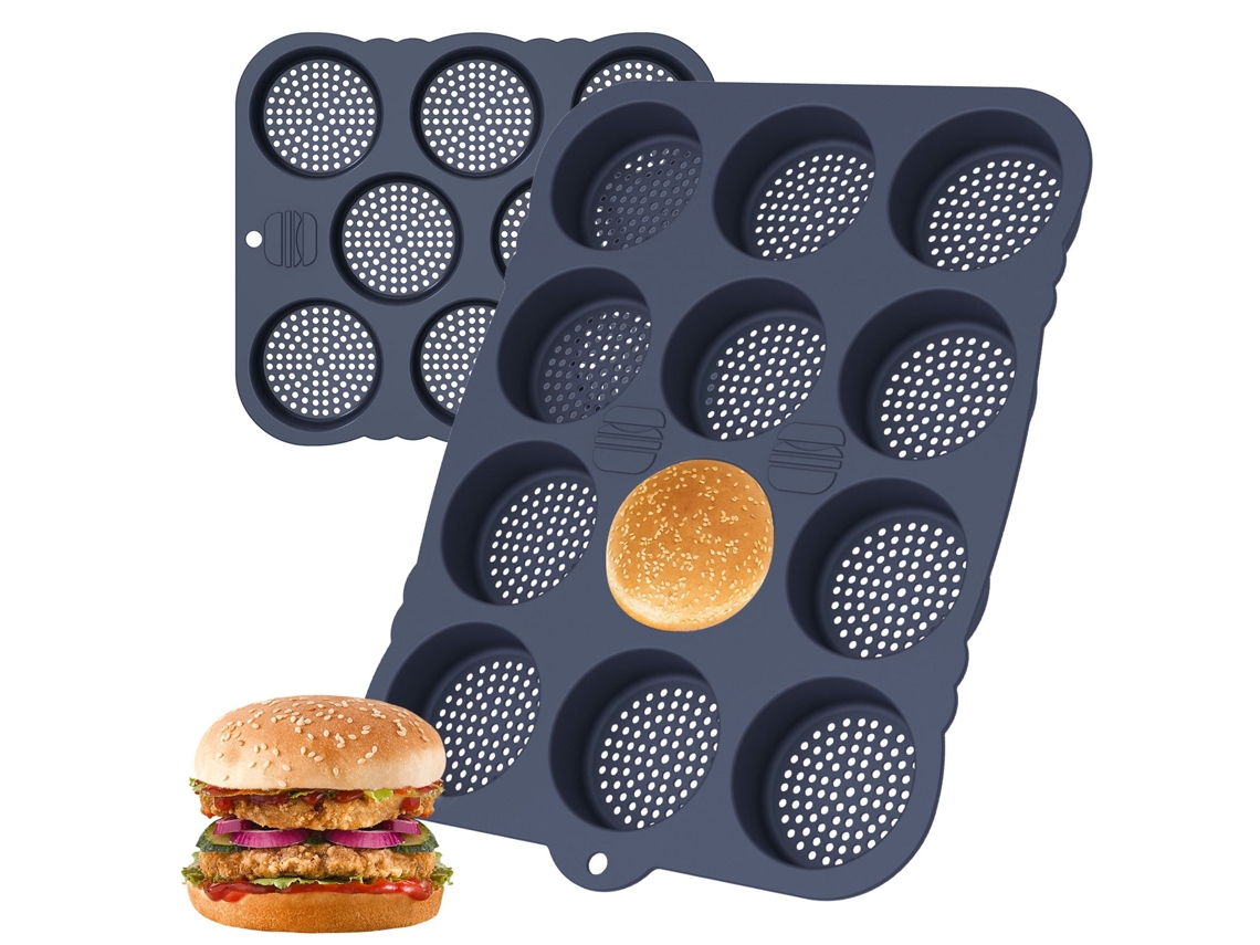 Molde reutilizable para panecillos de hamburguesa, molde de silicona antiadherente para panecillos de hamburguesa, fácil de quitar, bandeja para hornear segura para máquina