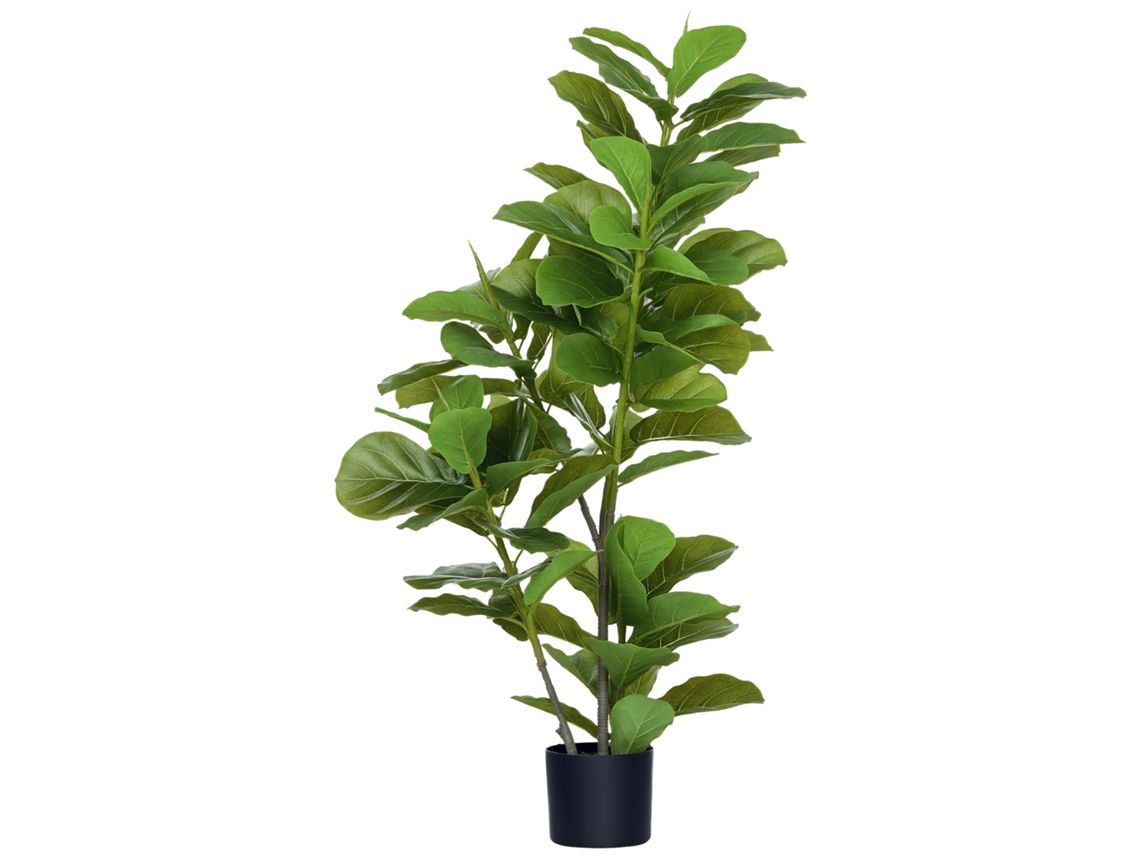 Planta artificial de ficus, 110 cm de altura, con 90 hojas, musgo y maceta para uso interior y exterior, color verde. VELTUS TRADING