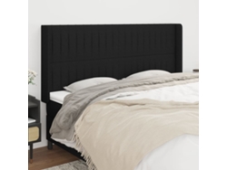 Cabecero Con Orejas De Tela Negro 203x16x118/128 Cm