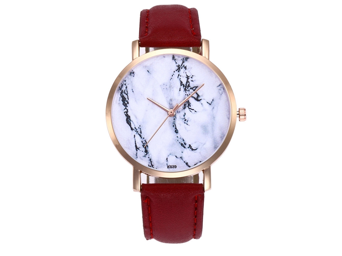 Reloj De Cuarzo Para Parejas Con Esfera De Mármol Y Correa De Pu Ultrafina (rojo)