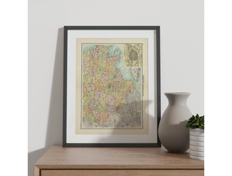 NACNIC Pósters Geográficos En Estilo Vintage Mapa Del Norte De Francia Ilustraciones De Antiguos Mapamundis En Tonos Sepia Tamaño A3, Con Marco Bla...