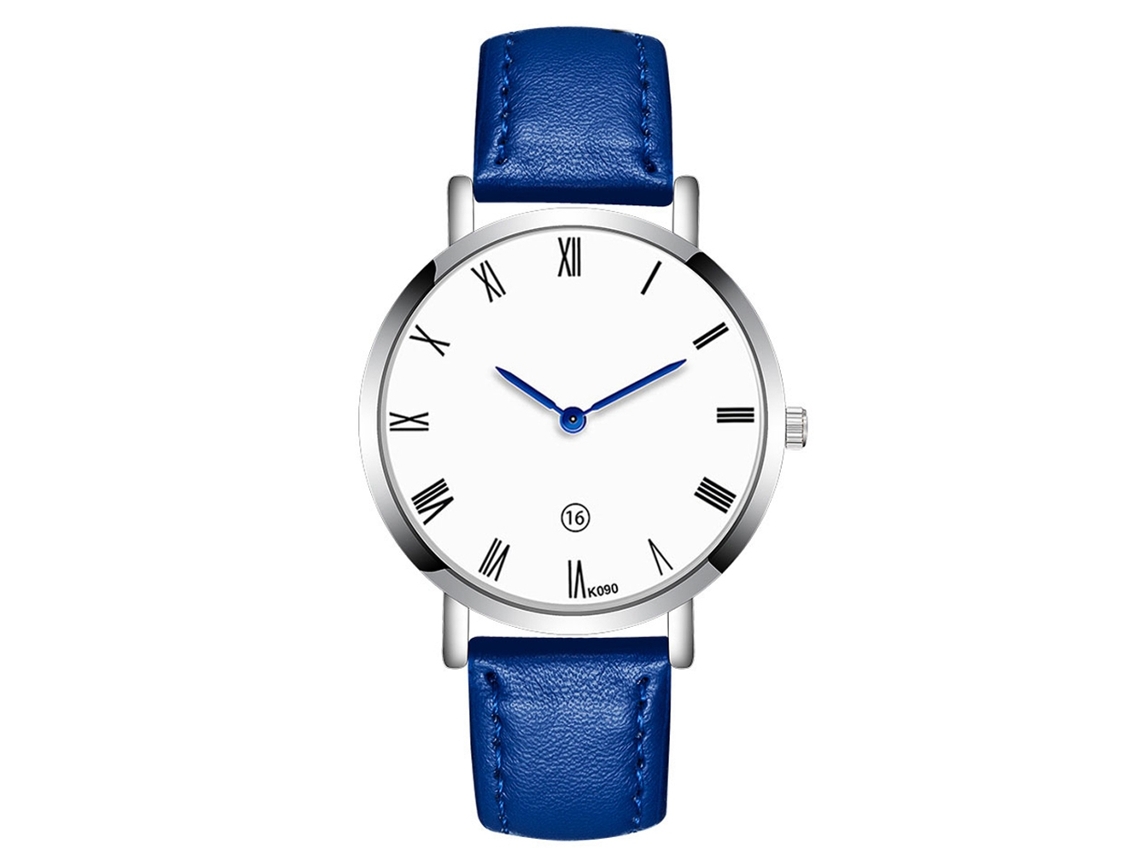 Reloj De Cuero Moda Para Hombre Dial Redondo Analógico De Cuarzo Empresarial Azul