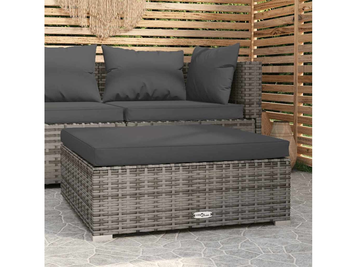 Reposapiés de jardín con cojín, 70 x 70 x 30 cm, mimbre gris, DKD Home Decor