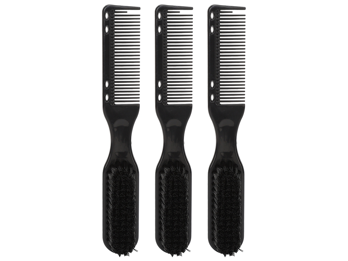 3 Piezas Peine De Barba Y Bigote De Doble Cabezacon Cerdas Suaves Y Duras Y Mango Curvo Ergonómico