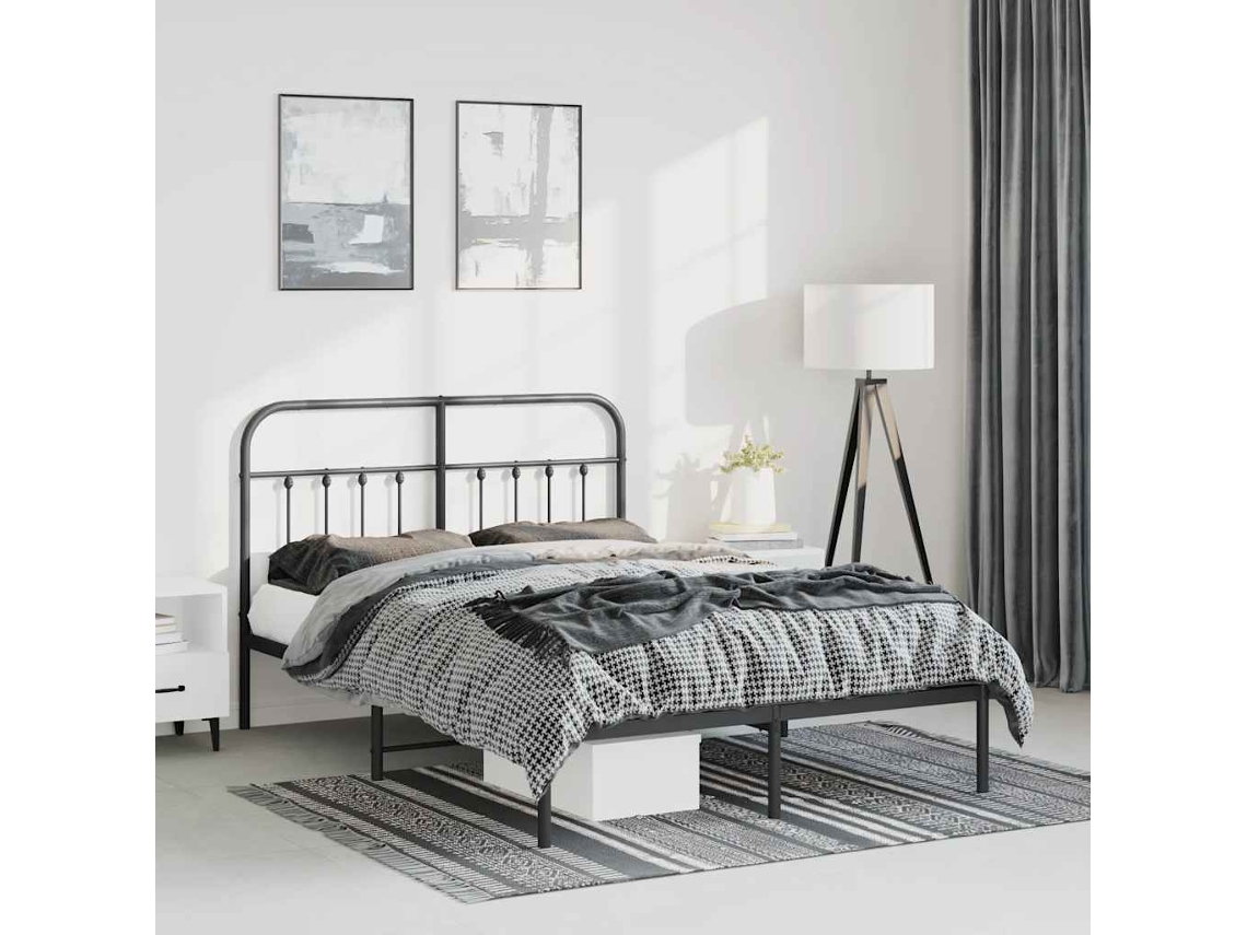 Estructura Cama Sin Colchón Con Cabecero Metal Negro 150x200 Cm