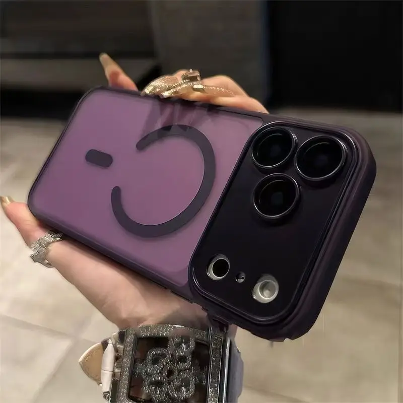 (iphone 15 Pro Max Morado Oscuro) Funda Magnética Semitransparente Mate A Prueba De Golpes Con Cubierta Trasera Magsafe
