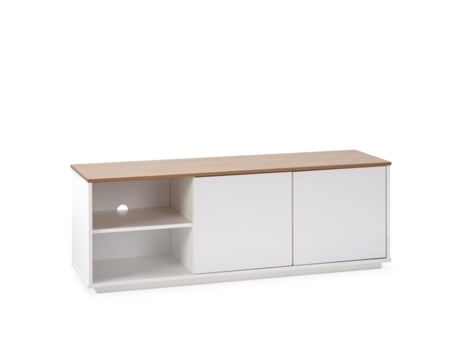 Mueble TV Bob 2 Puertas 2 Huecos Blanco/Roble Madera Maciza VS VENTA-STOCK 140 x 40 x 49