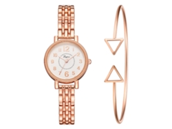 Reloj De Cuarzo Para Mujer Con Brazalete De Aleación, Esfera Con Números Romanos, Oro Rosa, Blanco.