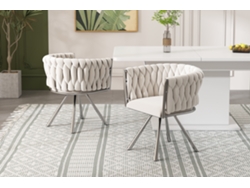 Juego de 2 sillas giratorias de terciopelo con brazos y patas de metal plateado, estilo beige