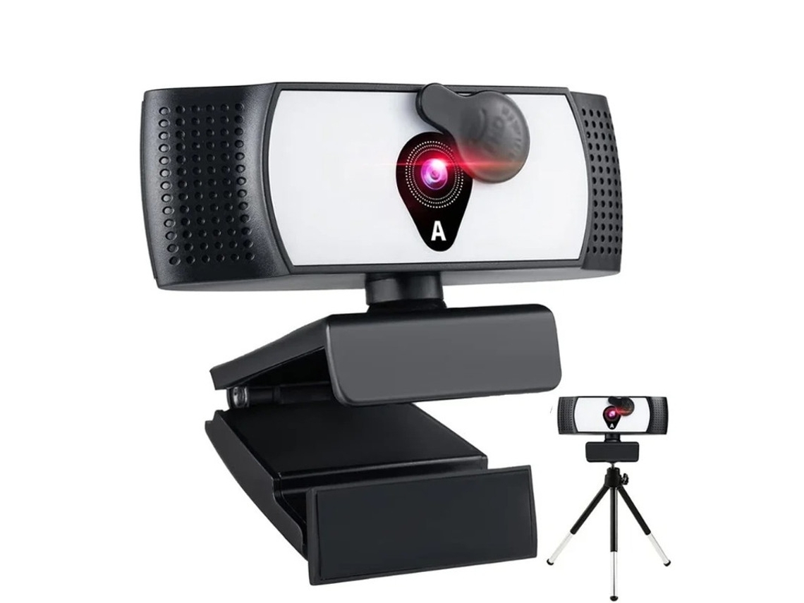 Cámara web Full HD 4K con micrófono y luz, USB Plug and Play, para portátil, minicámara negra Yizhood