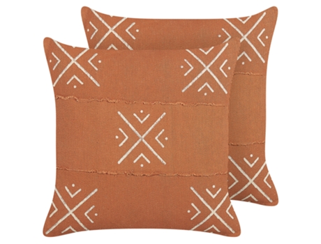 Conjunto de 2 cojines de algodón naranja/blanco 45 x 45 cm BELIANI Vitis