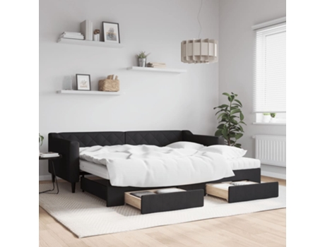 VIDAXL Sofá cama nido con cajones tela negro 90x200 cm