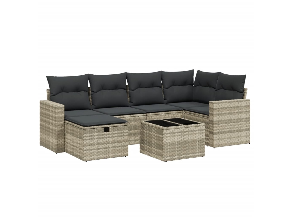Maison Exclusive - Set De Sofás De Jardín 7 Pzas Con Cojines Ratán Pe Gris Claro