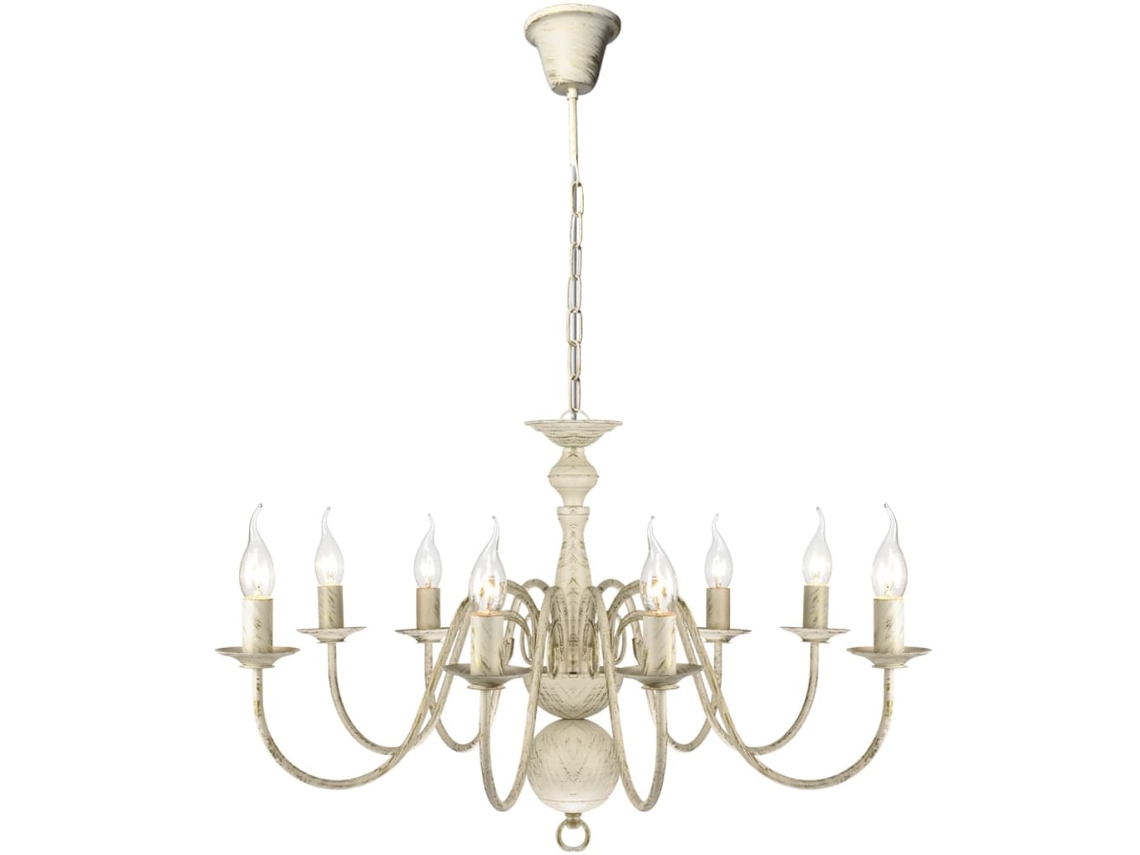 Candelabro Luminaria de Metal Blanco Antiguo con 8 Bombillas E14