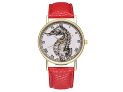 Reloj De Pulsera Analógico De Cuarzo Unisex Zhoulianfa Con Estampado De Caballito De Mar, Color Rojo.