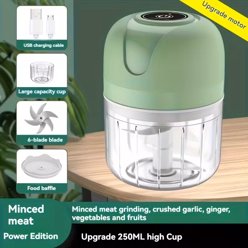 Mini prensa de ajo eléctrica portátil con cuchillas de acero inoxidable, recargable por USB y gran capacidad de 250 ml - Stelasplen