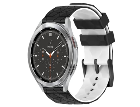 Correa de reloj inteligente para Samsung Galaxy Watch 4 Classic 46 mm 20 mm Patrón de fútbol Correa de reloj de silicona bicolor (negro + blanco)