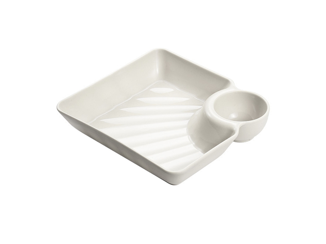 Plato Para Dumplings Con Cuenco Para Salsa, 18,2 Cm (7,2 Pulgadas), Bandeja Dividida Para Sushi Y Aperitivos, Color Blanco.