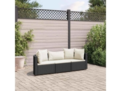 3 Pcs Conjunto Sofás De Jardím Com Almofadões Vime Pe Preto Dkd Home Decor