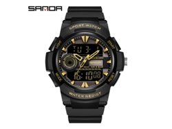 Reloj Digital Luminoso De Estilo Militar, Moderno Y Resistente Al Agua (negro Y Dorado) Para Estudiantes.