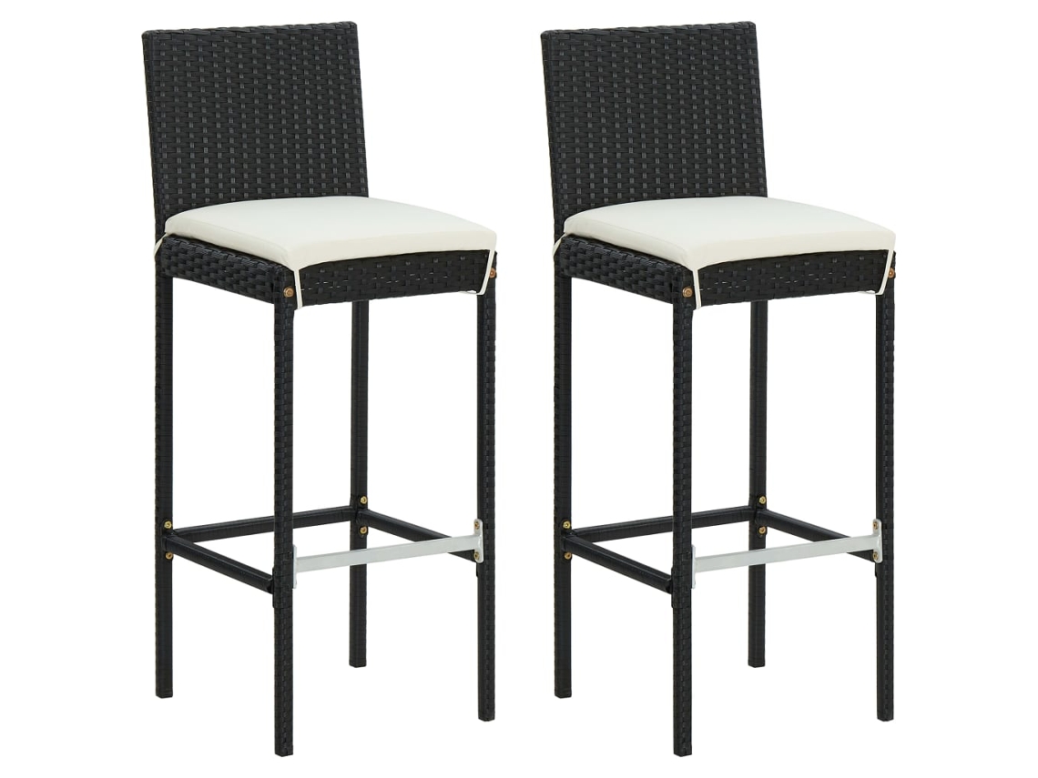 DKD Home Decor - Juego de 2 taburetes de bar de jardín de mimbre negro con cojines