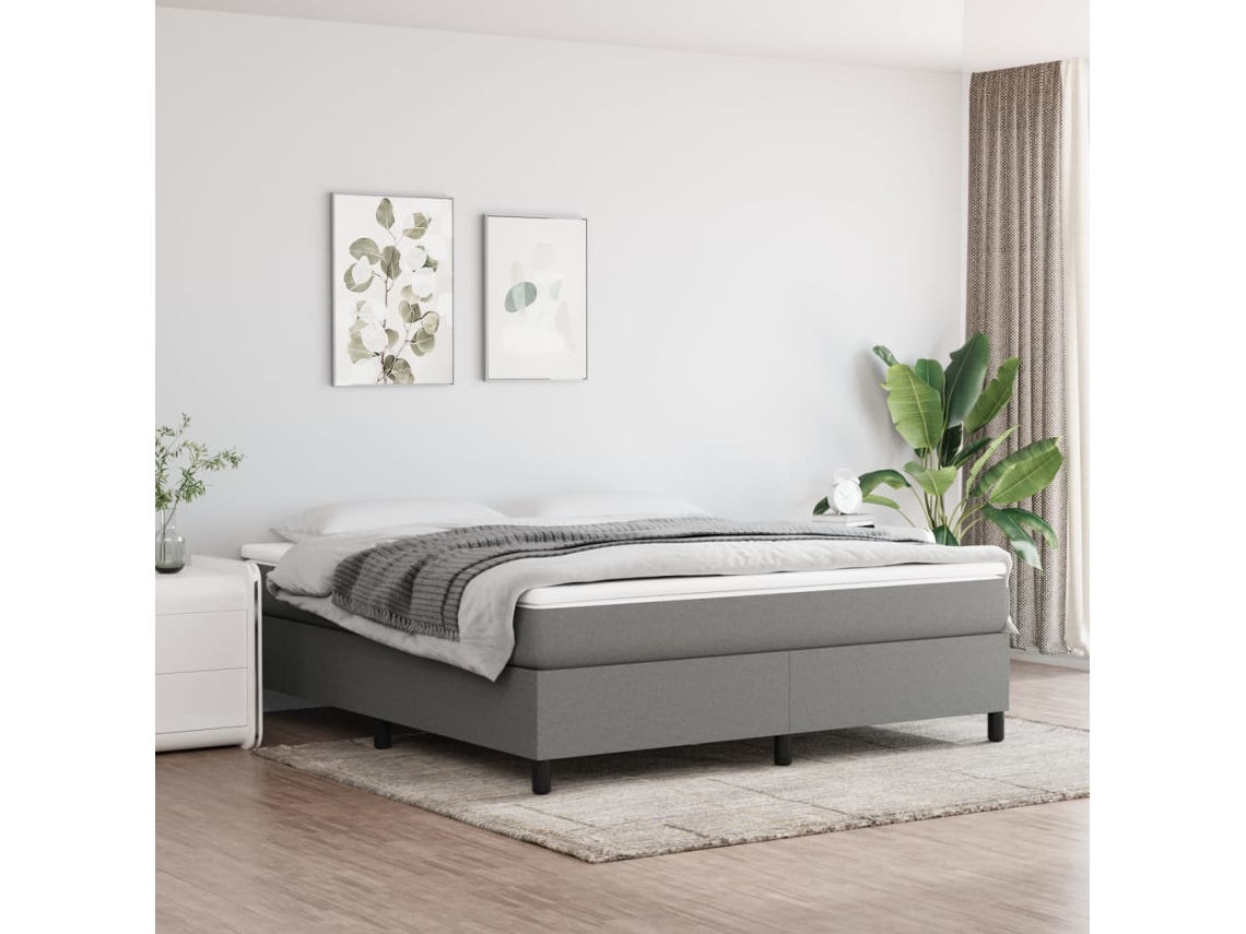 Cama Box Spring Con Colchón Tela Gris Oscuro 180x200 Cm
