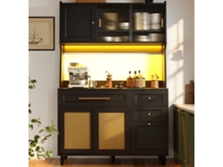 Armario De Cocina - Con 3 Cajones - Con Estantes Ajustables Y Led - Rattan Pe - Negro