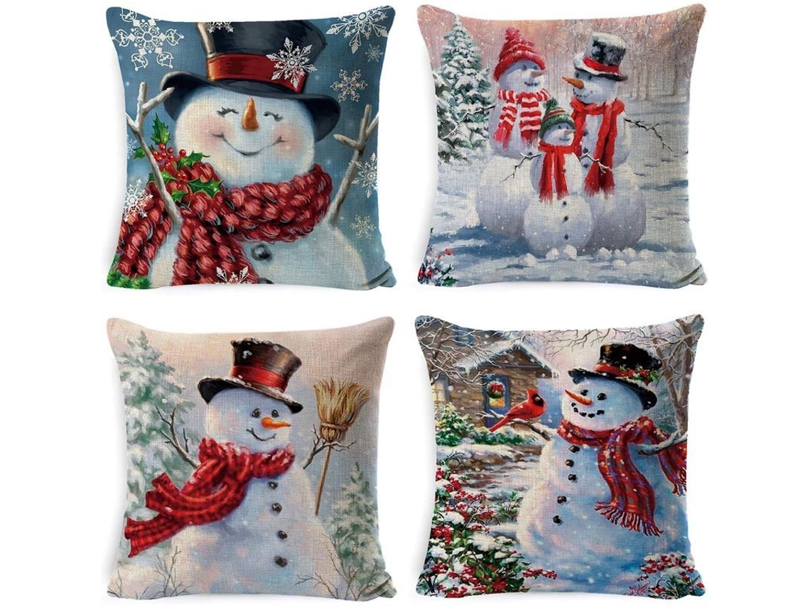 4 Fundas De Almohada Decorativas De Lino De 45x45 Cm Con Motivos Navideños Para Coches Y Sofás.