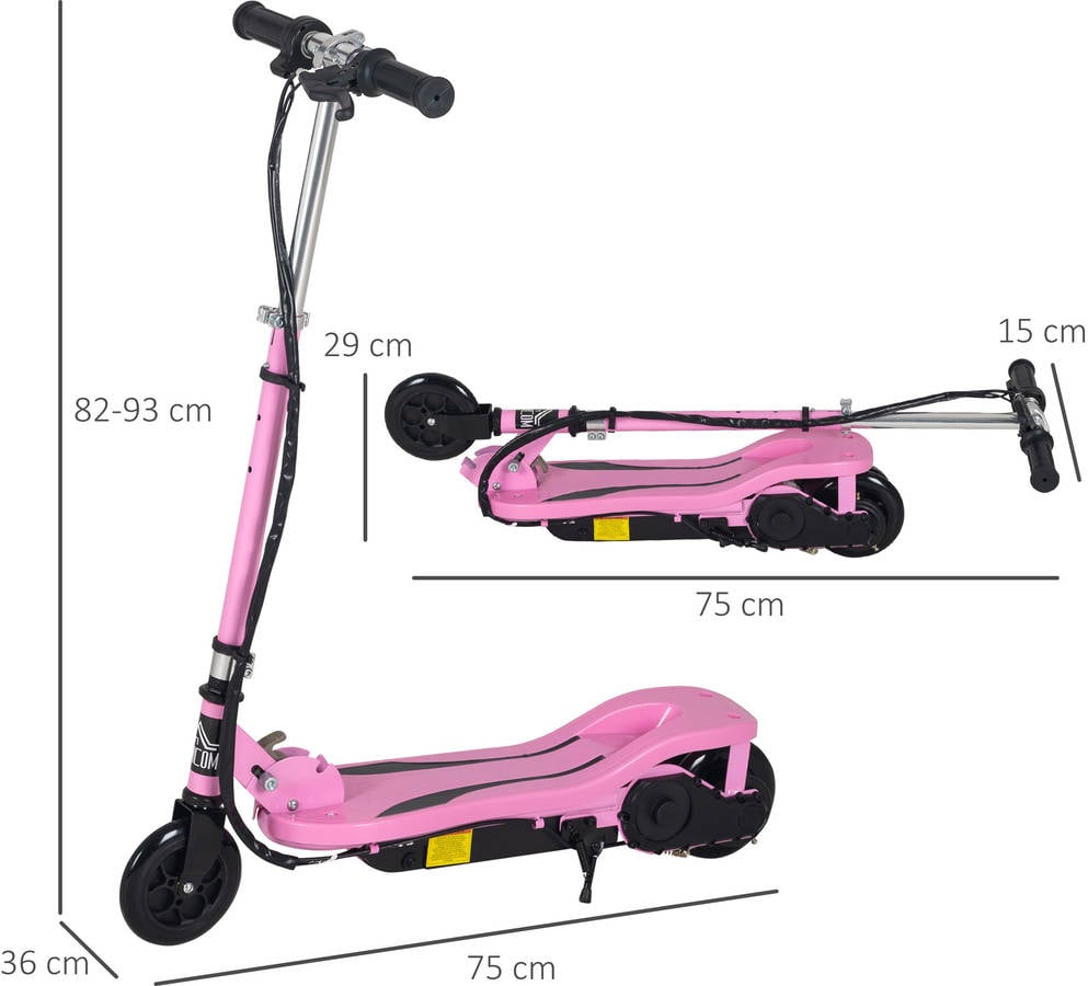 Homcom Patinete Altura ajustable scooter plegable con interruptor de arranque freno manillar izquierdo para niños 714 años 50 kg y 75x36x8293 cm 75x36x93 aa1077pk