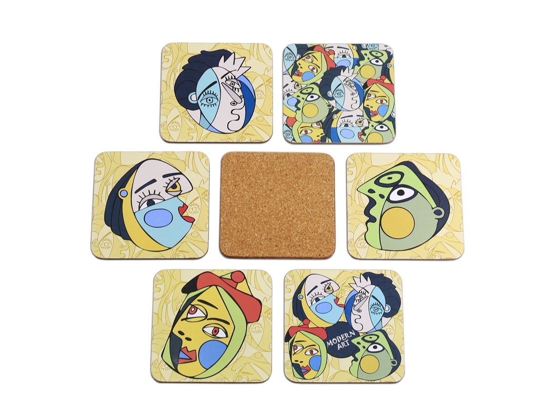 Pack de 6 Bases para Vasos JAVIER (10 x 10 cm - Madera y Corcho)