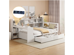 Sofá Cama 90x200 Cm,con Enchufe, Con 2 Grandes Compartimentos De Almacenamiento, Cama De Madera, Blanco