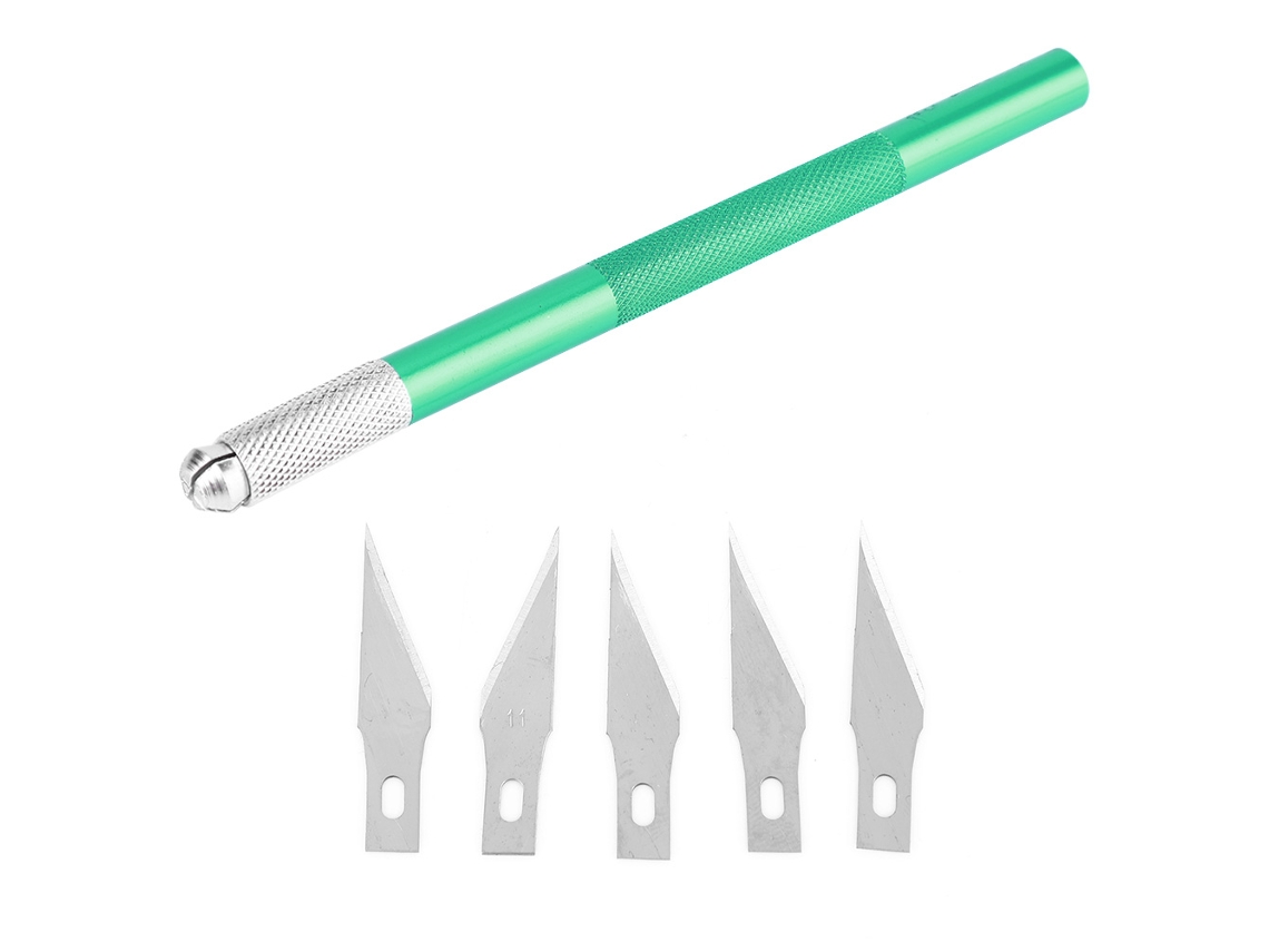 Pluma de grabado 20d26n para metal, madera y papel con 5 cuchillas de repuesto, color verde (sin marca).