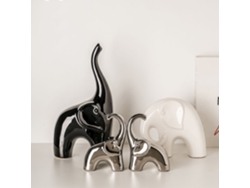 Figura Cerámica Elefante Cuatro En Familia - Decoración Sala/gabinete Casa Nueva, Luxuoso (negro/blanco/gris)