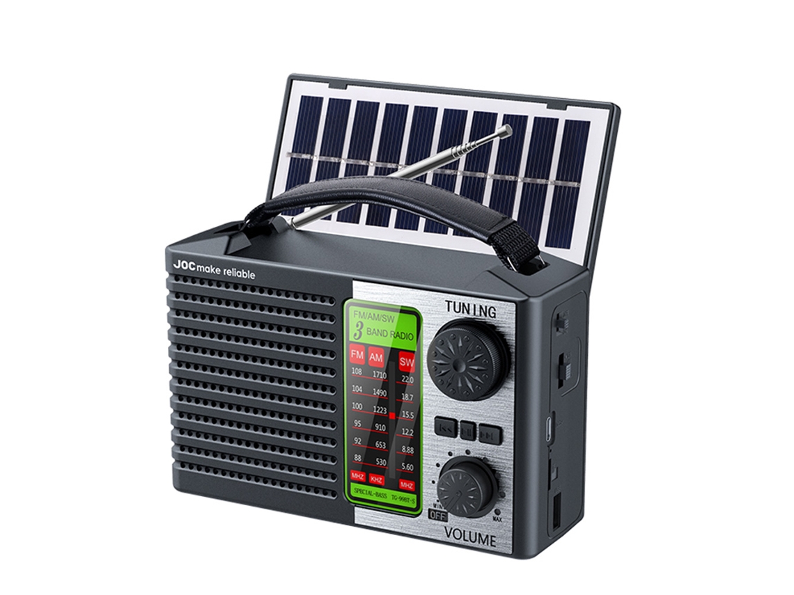Radio portátil FM AM SW recargable con panel solar, receptor de banda completa de alta sensibilidad, luz LED y altavoz Bluetooth. Viewleaf