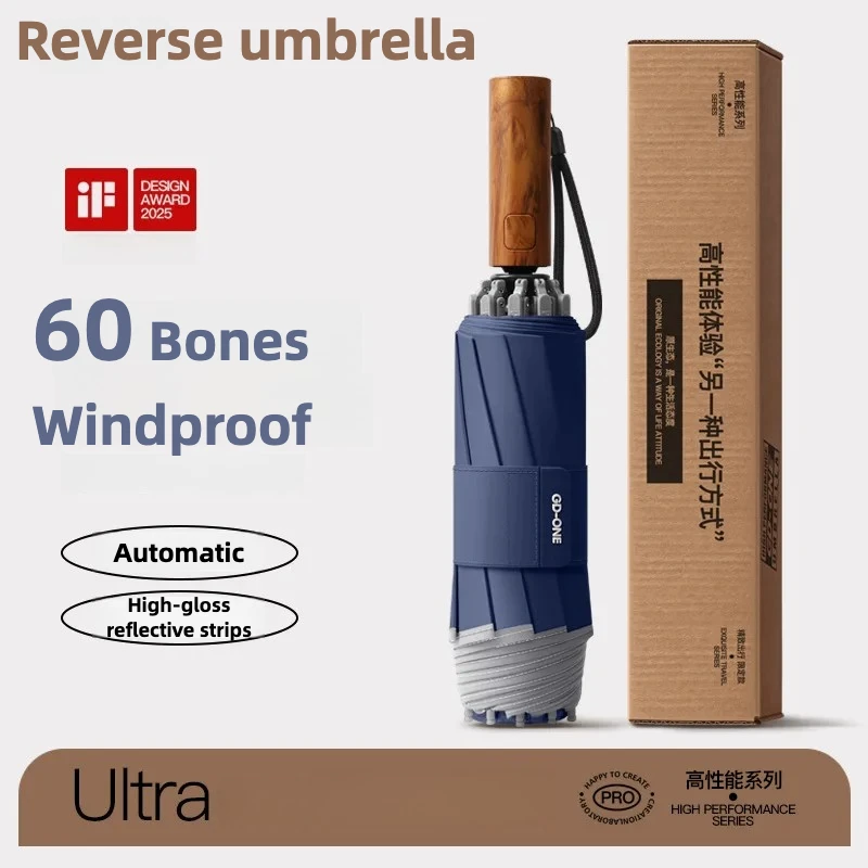 (azul Oscuro, 10k) Paraguas Reforzado, Resistente Al Viento, Antirrebote Y Reversible Automáticamente Paraguas Plegable Con Protección Solar E Impermeable.