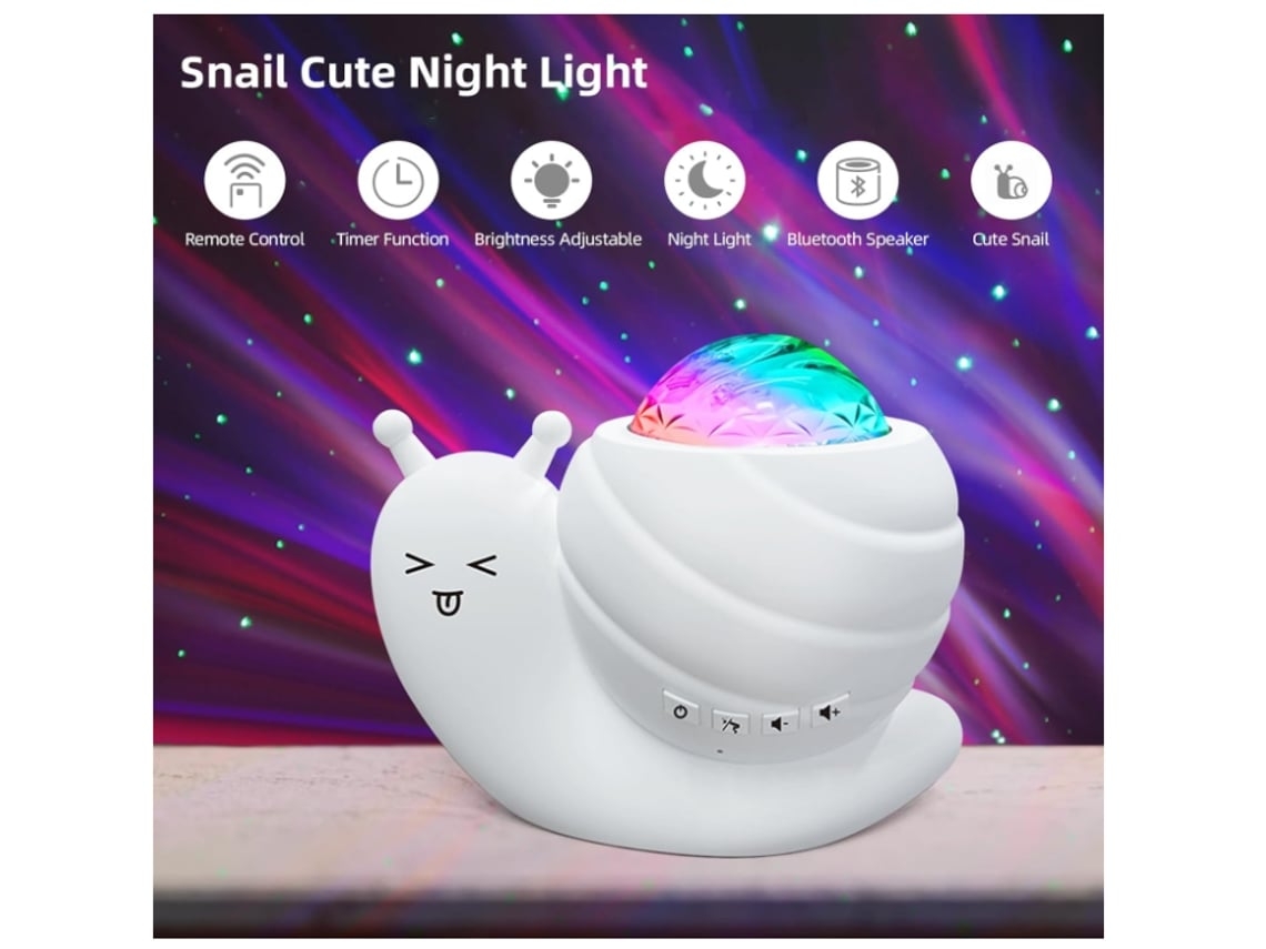 Proyector de estrellas, luz nocturna, aurora, galaxia, 4 en 1, caracol, luces nocturnas para niños, para dormitorio, con altavoz Bluetooth, Vledary