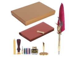 Set Pluma Caligrafía Pluma De Pavo Real Con Tinta Y Sello Lacado, Caja Regalo Rojo Vino Sp139006
