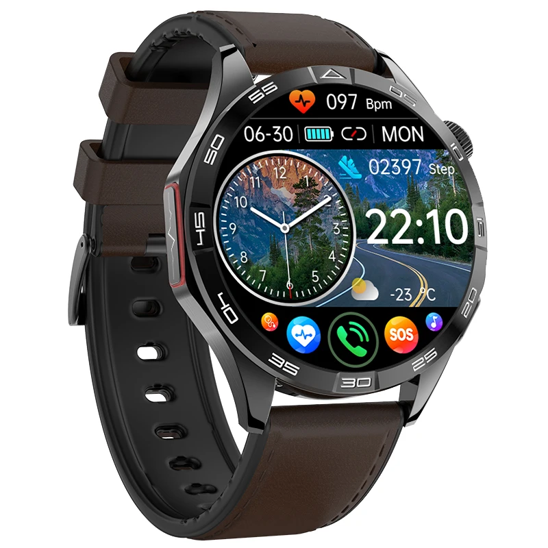 Smartwatch (couro Marrom), Tela Amoled De 1,43 Polegadas, Chamada De Emergência Sos